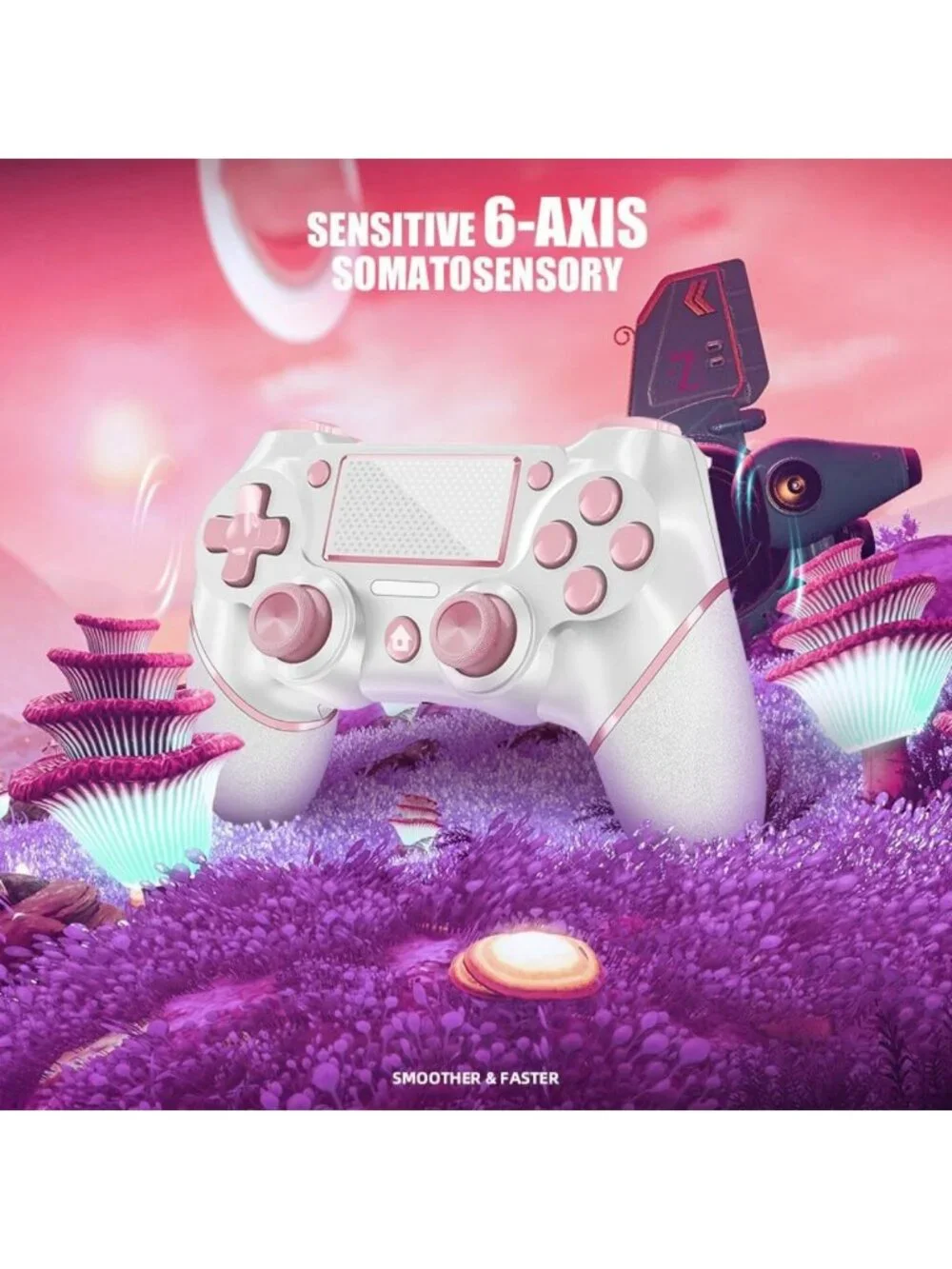 Wireless PS4 Controller 2-Pack, Non-Slip Grip, 3.5mm Audio Jack, USB-C, Pink